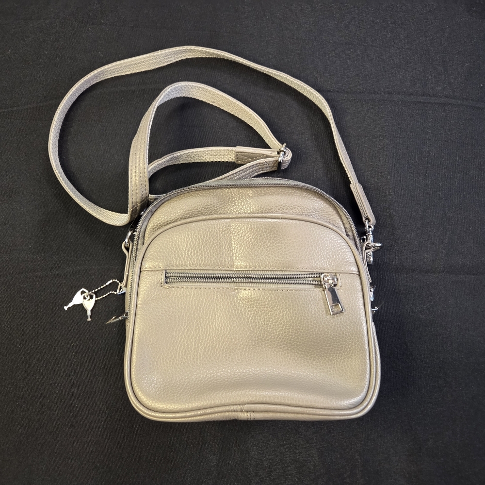 Elegant Gray Leather Crossbody Bag